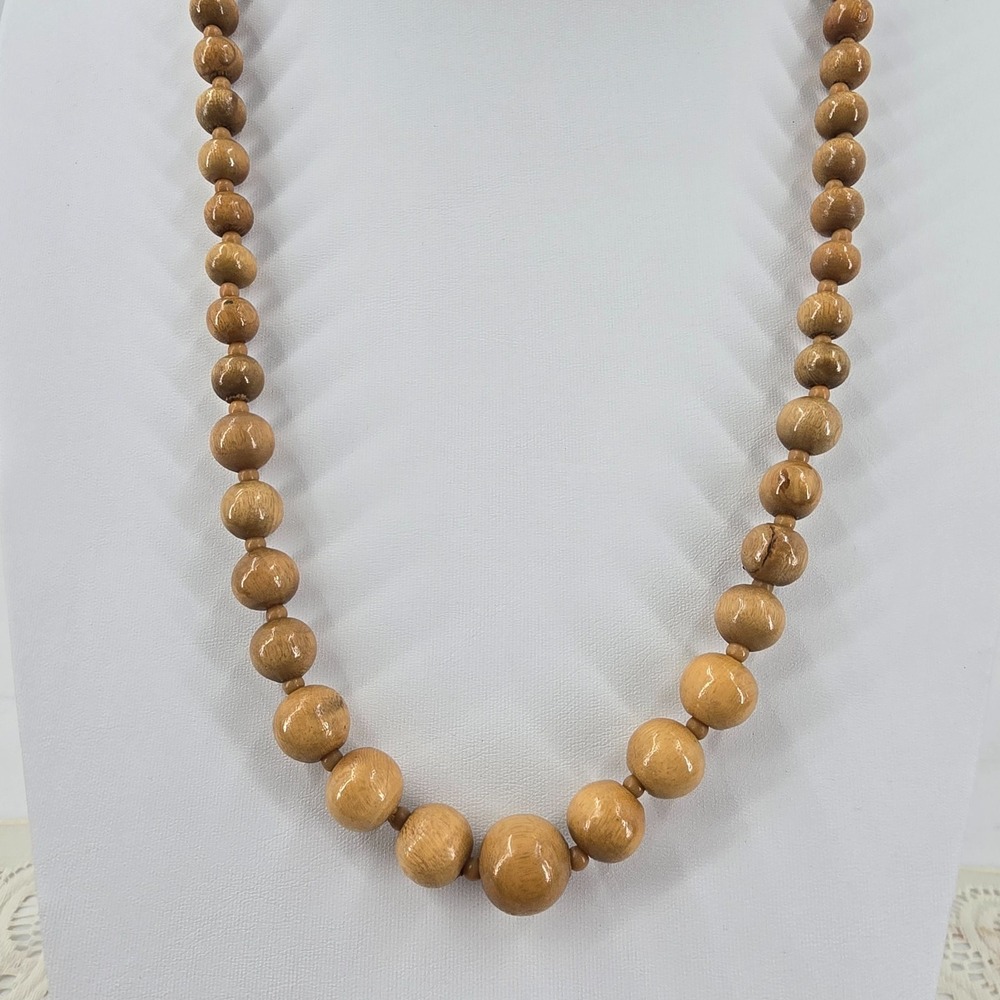 Vintage Graduated Olive Wood Bead Necklace Estate Jerusalem Holy Land  28"